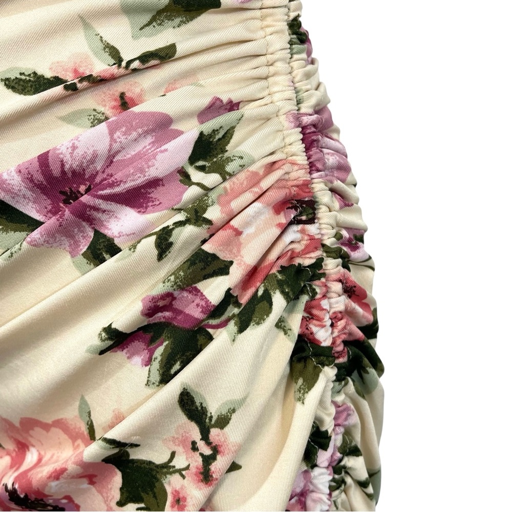 Floral Ruched Maxi Dress in Cream and Pink Flowers - Picture 8 of 12